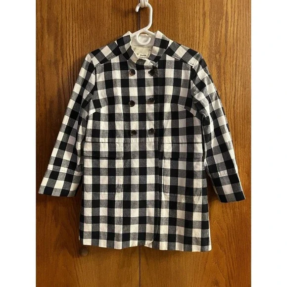 TROVATA Coat Jacket Sz L Large Double Breasted Pleated Back Gingham Buffalo NWOT - Picture 1 of 15